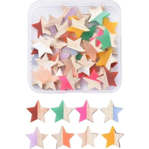 45Pcs/box Resin & Wood Cabochons Flatback Star No Hole Beads Charms for Earrings Necklace Jewelry Making