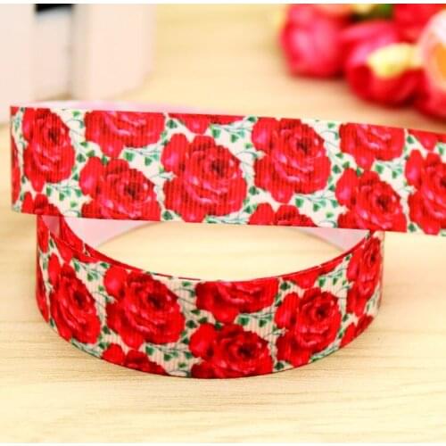 DHK 7/8'' 5yards flowers printed grosgrain ribbon headwear hair bow diy party decoration OEM Wholesale 22mm E1168
