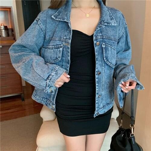 XIBUSANA Denim Jacket Women Basic Coats 2020 springt winter fashion Female Casual Long Sleeve Loose Outwear Coat vintage jackets