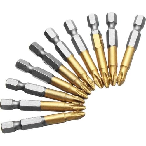 5/10Pcs 50mm Titanium Coated PH2 Anti Slip Bits Electric Screwdriver Bits 1/4" Hex Shank Bits set For Repair Work
