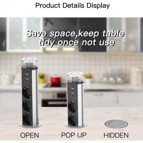 EU Plug 3 power Kitchen Table Electrical Socket Desktop Sockets Power 1 Led+2 charge USB Aluminum Shelf