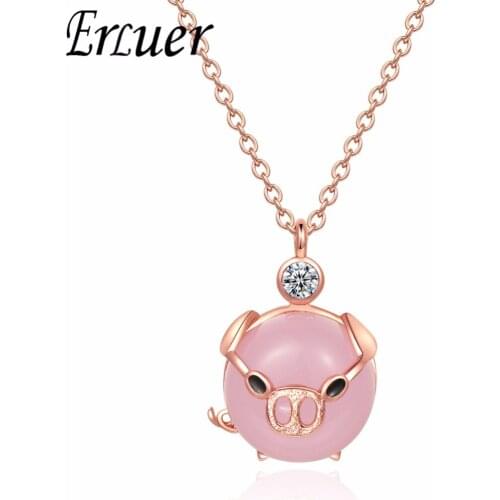 ERLUER pendants necklaces for women charm Pink Crystal Piglet Jewelry Girl rose gold zircon adjustable necklace fasion jewellery