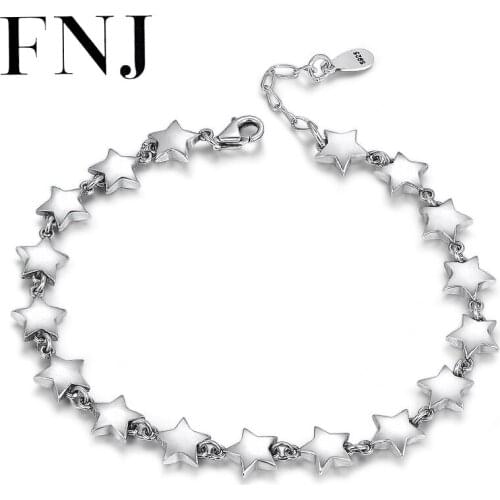 FNJ Star Bracelet 925 Silver Vintage Original Pure S925 Silver Bracelets for Women Fine Jewelry 17cm+2cm