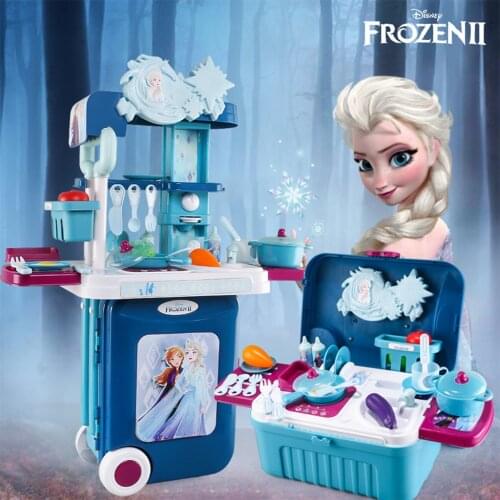 Disney Frozen 2 Series 3-in-1 Simulation Suitcase/Kitchen Desk Childrens Girls Play House Toys for Children Birthday Gift