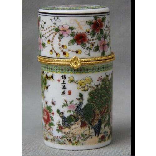 Chinese Porcelain Peacock Peafowl Bird Toothpick Box Tourist Souvenirs Home Decoration Ornaments
