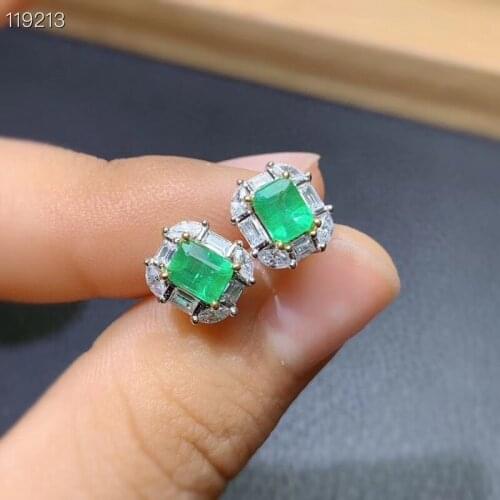 Classic Silver Emerald Stud Earrings 4 Mm * 5 Mm Natural Colombia Emerald Earrings Real 925 Silver Emerald Earrings for Weddings