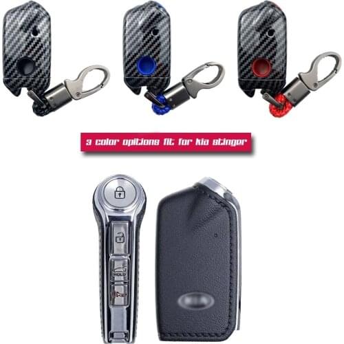 ABS Carbon Fiber Shell+Silicone Cover Remote Key Holder Fob Case&KeyChain For Kia Stinger