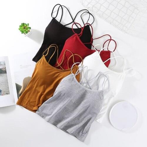 Women Modal Sleeveless Tank Top Sexy Criss Cross Backless Basic Camisole Solid Color Push Up Padded Wireless Slim Vest Underwear