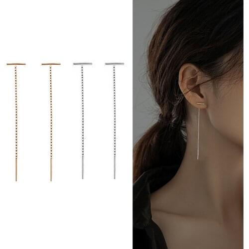 Fashion Tassel Earrings Chain For Women 2021 Long Silvery Gold Color Statement Ear T-shaped Pendant Earrings 9cm