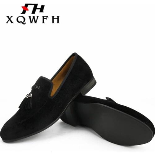 XQWFH Fashion Business Dress Men Shoes New Classic Tassels Leather Mens Suits Shoes Handmade Slip On Men Oxfords