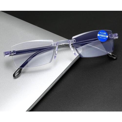 Anti Blue Light Blocking Reading Glasses Women Men Rimless Cutting Presbyopia Eyewear for Ladies Square Frameless Diopters 1.5