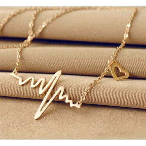 ECG Necklace love shape Imitation Titanium Steel heartbeat peach heart female pendant clavicle chain gold jewelry