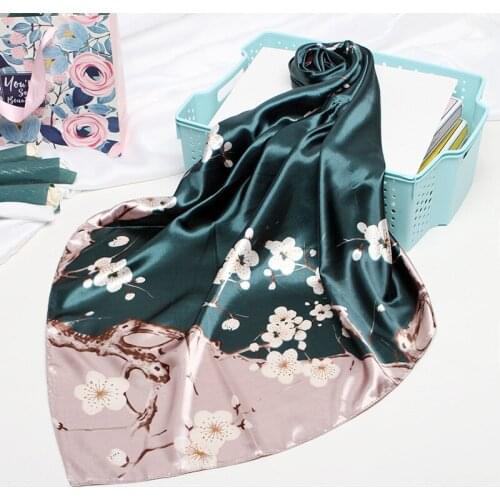 90*90cm Silk Flower Scarves Women Foulard Square Head Hijab Scarf Ladies Satiny Shawl wrap muffler pareo female hijab poncho
