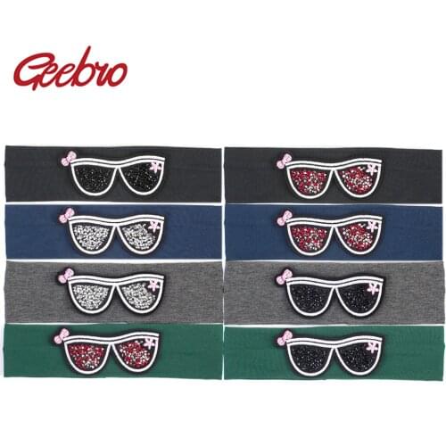 Geebro Childrens Sunglasses Headband Cute Rhinestones Glasses Flat Headbands for Girls Cotton Stretch Head Band for Babies