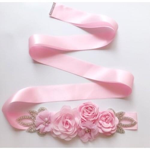 Rose Flower Pearl Bride Wedding Dress Belt Party Bridesmaid Dress Pregnant Woman Flower Belt Party Photo Pink