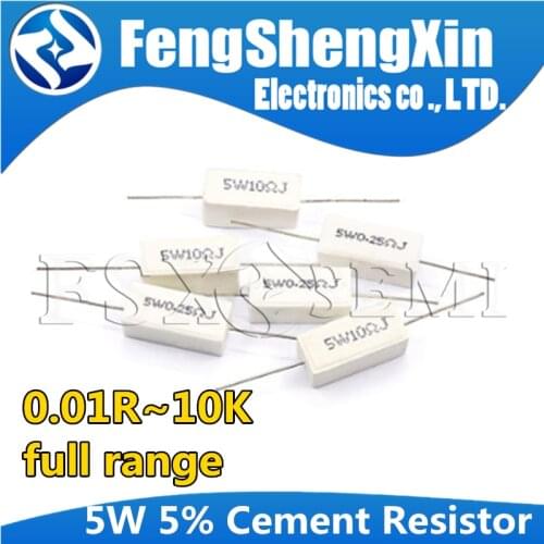 10pcs 5W 5% Cement Resistor Power Resistance 0.1 -10K 0.01R 0.1R 1R 10R 100R 0.22 0.33 0.5 1 2 8 10 15 100 1K 10K ohm BPR56
