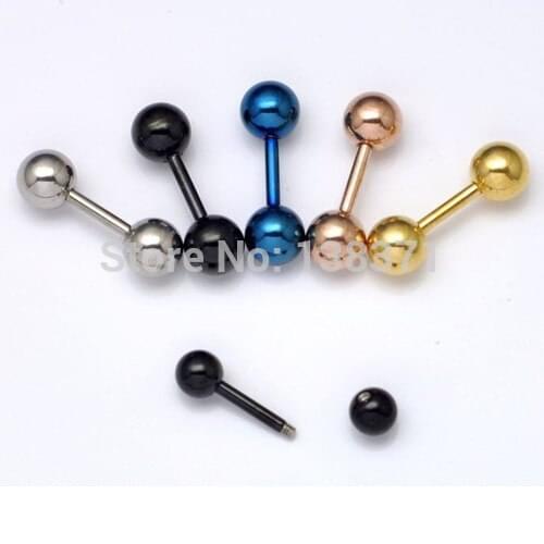 3 4 5 6mm Diameter Round Ball Dumbbell 5 Colors titanium steel Men Screw Back (pierced) stud earrings