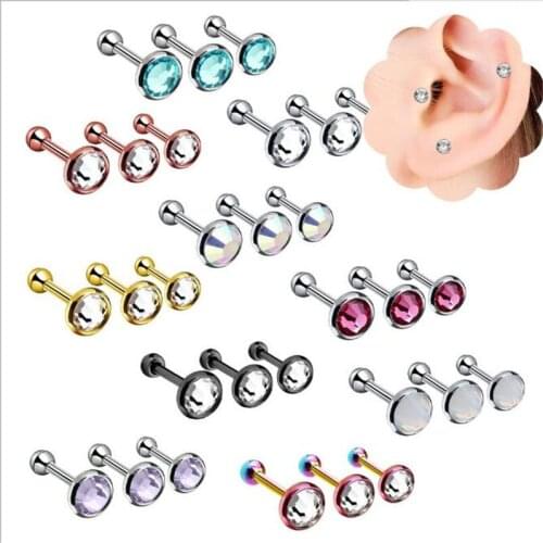3pcs/set Trendy Stainless Steel Multicolor Stud Earring Helix Crystal Ear Stud for Women Piercings Fashion Jewelry wholesale