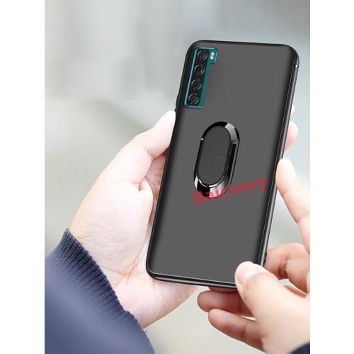 Ultra Thin Finger Magnetic Ring Matte Case for TCL 20 Pro 5G 6.67" Matte Black Silicone TPU Cover for TCL 20 Pro
