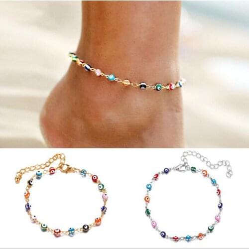 Bohemian Colorful Turkish Eyes Anklets for Women Gold Color Beads Summer Ocean Beach Ankle Bracelet Foot Leg Jewelry