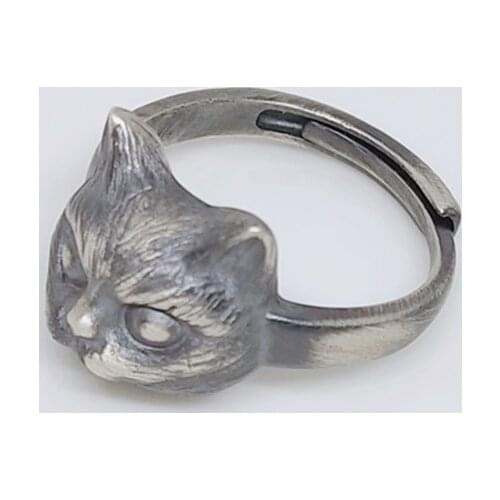 Vintage Silver Color Cute Cat Head Rings for Cocktail Party Men Womens Adjustable Ring Punk Cat Rings Jewelry Accessories