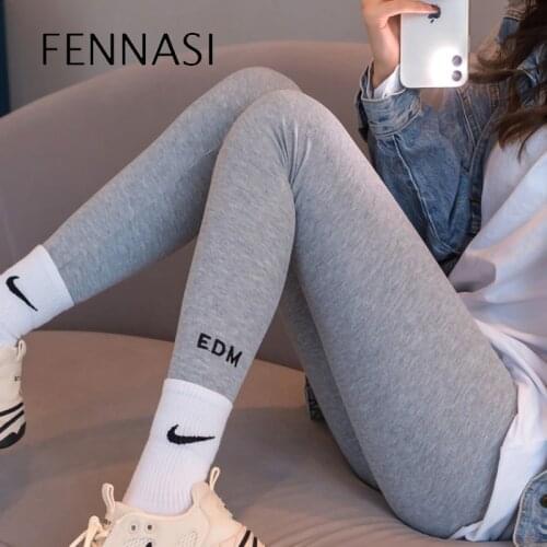 FENNASI Women‘s Sports Pants Spring Autumn Gray Leggings Wear Thin High Waist Stretch Tight Body Slim Womens Cropped Trousers