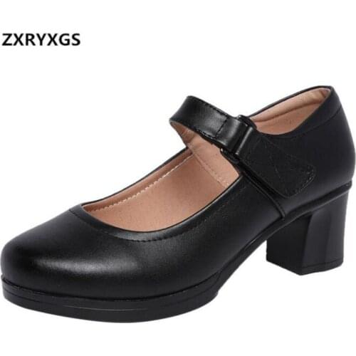 ZXRYXGS Brand Shoes Catwalk Model Work Women Shoes High Heels 2019 New Spring Fashion Casual Shoes Genuine Leather Shoes Black
