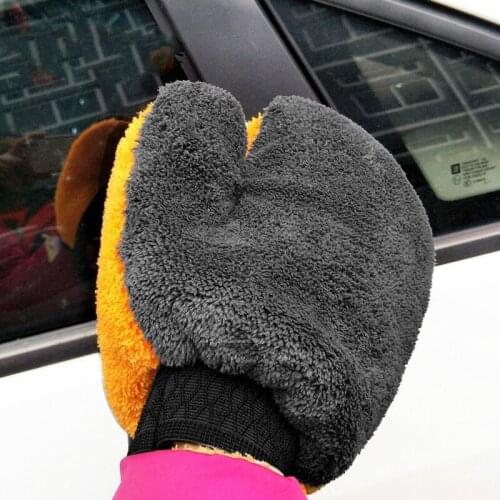 1pc Coral Fleece Velvet Car Wash Gloves Car Cleaning Care Mitt Lined With Waterproof Furniture Glass Dust Cleaner Washer