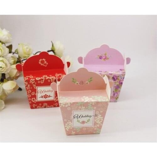 10pcs/lot Creative Wedding Sweet Paper Box Personalized Red/Pink/Purple Flower Printed Wedding Party Favor Gift Box