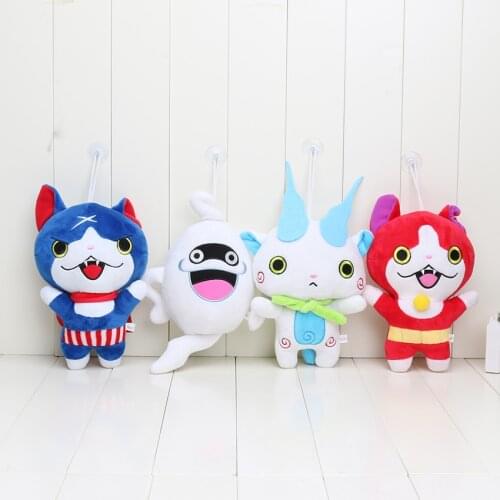 20cm 4pcs/set Yo-Kai Yokai Watch plush Jibanyan Komasan Whisper Youkai Plush Toys with sucker pendant keychain Stuffed Dolls