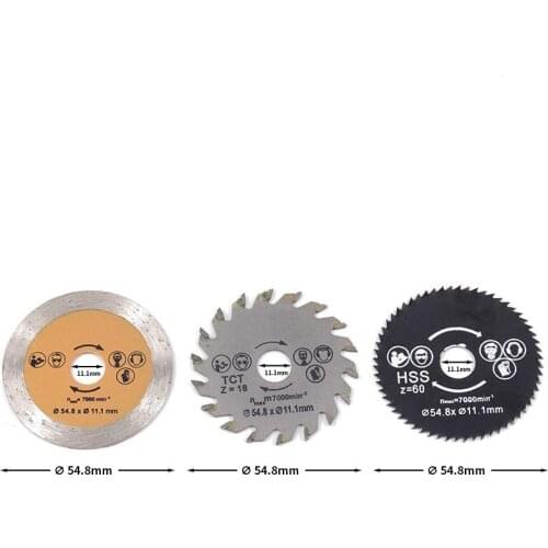 3pcs Out Diameter 54.8 mm Mini Circular Saw Blade Wood Cutting Electric Tools Accessories
