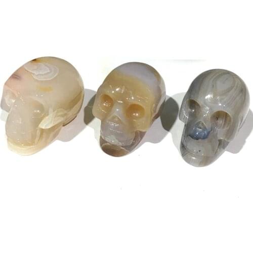 50mm Natural Agate Skull Figurine Hand Carved Quartz Crystal Skull Reiki Healing Crystal Stone Home Decoration