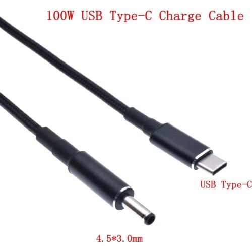 100W USB Type C Power Adapter Converter to 4.5*3.0mm Dc Plug Connector PD Emulator Trigger Charging Cable Cord for Dell Laptop