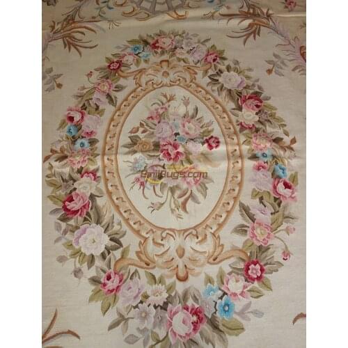 Aubusson rug Handwoven runner wool bedroom rug Rococo cloth art natural sheep wool