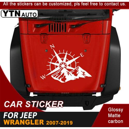 Car Sticker For Jeep Wrangler 2007-2016 2017 2018 2019 Bonnet Hood Scoop Compass Styling Graphic Vinyl Car Decal Accessories