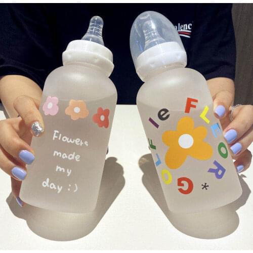 Cute Flowers Baby Bottle Bpa Free Frosted Portable Water Bottles Transparent Leak Proof Travel Drinking Bottle for Girl Kids Cup