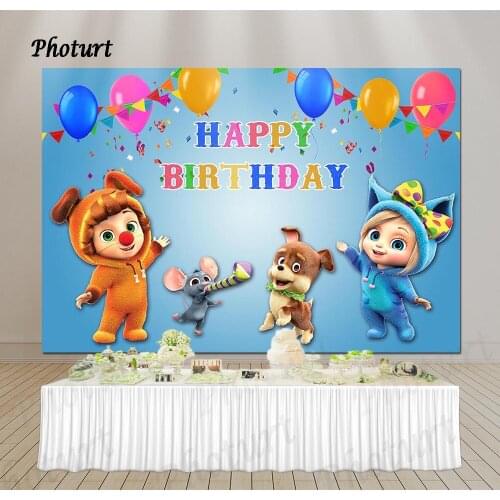 PHOTURT Dave and Ava Backdrop Kids 1st Birthday Party Photography Banner Dog Mouse Balloon Photo Background Decorate Props