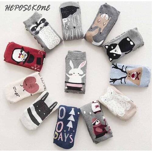 [HEPOSCKONE]2019 Autumn Winter Cute Cartoon Animals Patterns Series Warm Funny Socks Women Colorful Novelty For Christmas Gift