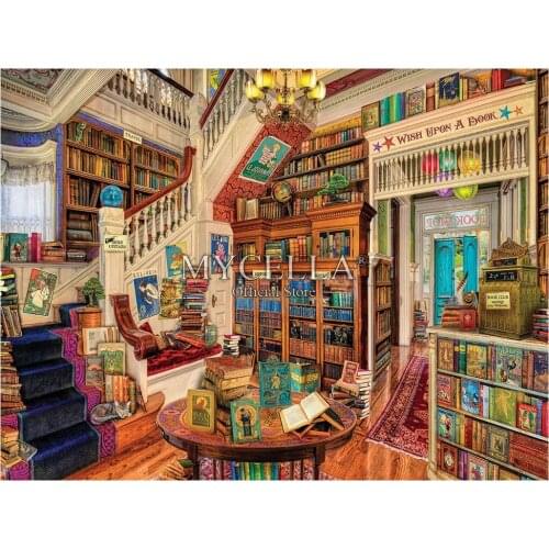 Bookstore 5D Diy Diamond Painting Cross Stitch Full Diamond Mosaic Home Decor Literature Cat Pattern Diamond Embroidery Cartoon