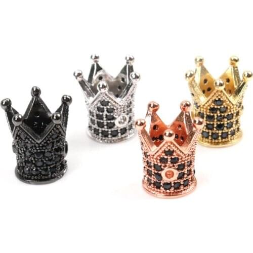 Crown 7 Color Beads & Jewelry Micro Pave Zircon Black Crystal DIY Bracelet Accessories Copper Brass DIY Jewelry