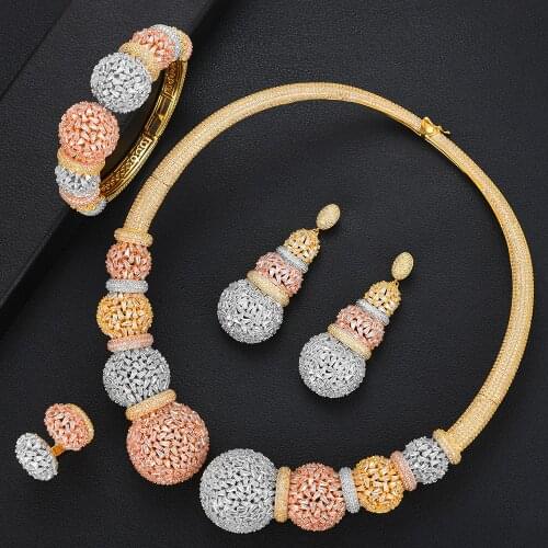 LARRAURI Famous Brand Wedding Bridal Luxury Nigerian Dubai Jewelry Sets For Women Disc Balls Cubic Zircon Jewelry Sets 2020
