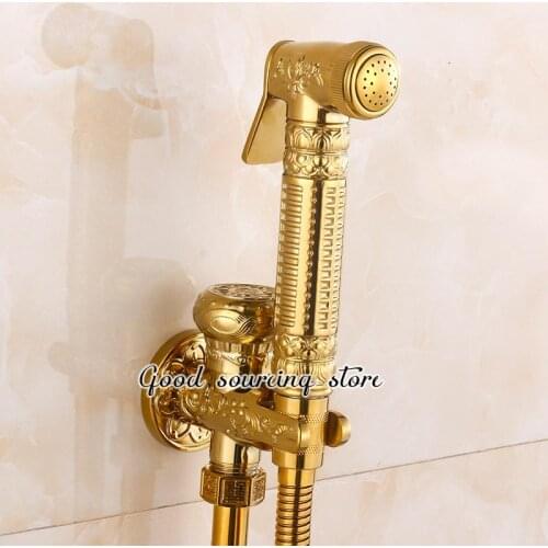 Brass golden bidet faucet, toilet shower