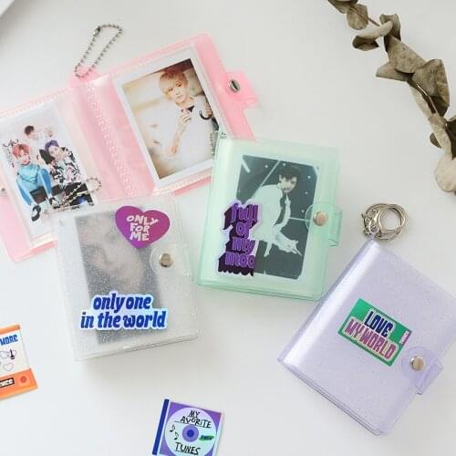 Mini Jelly Glitter Photo Album 18 Inner Pages Binder Holds 3 Inch Mini K-pop Star Card Collect Book Photo Album with Keychain