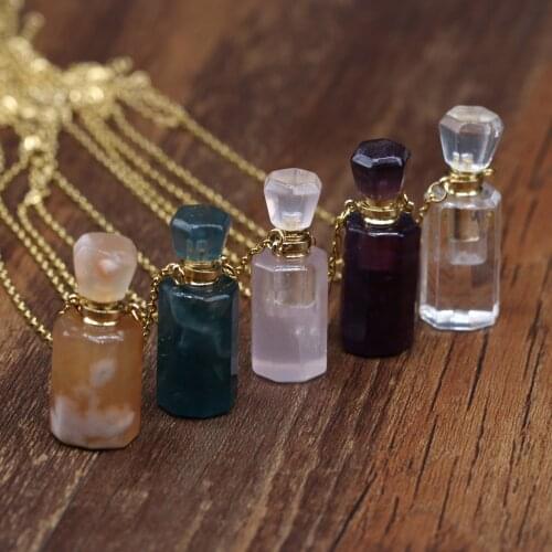 Trendy Perfume Bottle Essential Oil Bottles Pendant Necklaces Natural Stone Crystal Agates Amethysts Necklace Exquisite Jewelry