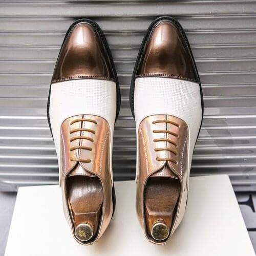 Fashion Contrast Luxury Dress Shoes for Men Cap Toe New Stylish Oxford Party PU Leather Loafers Oversize