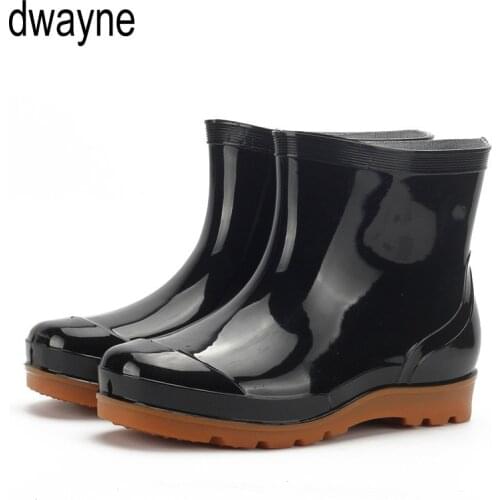 Mens Rainboots Waterproof Spring Winter Rain Shoes Men Rain Boy Water Rubber Black Ankle Boots Lace-Up Shoes 2019