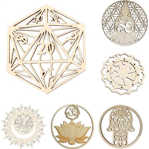 Wall Pendant Portable Hollowed-out Wooden Geometric Pattern Meditation Oriental Home Art Decor for Home
