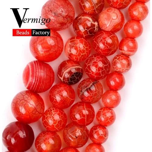 Natural Stone Red Cracked Dragon Veins Agates Round Loose Beads for Jewelry Making 6/8/10mm Spacer Beads Diy Bracelet Needlework