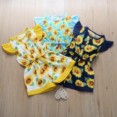 2020 New Baby Boy Clothing Suits Newborn Clothe 100% Top Quality Cotton O-neck Sun Flower Pattern Bodysuite For Baby Girls Suits