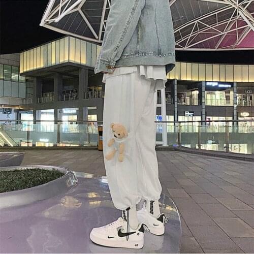 Autumn and Winter New Bear Casual Pants Women Plus Velvet Thick Wild Straight Leg Sports Pants Hong Kong Style Loose Leggings